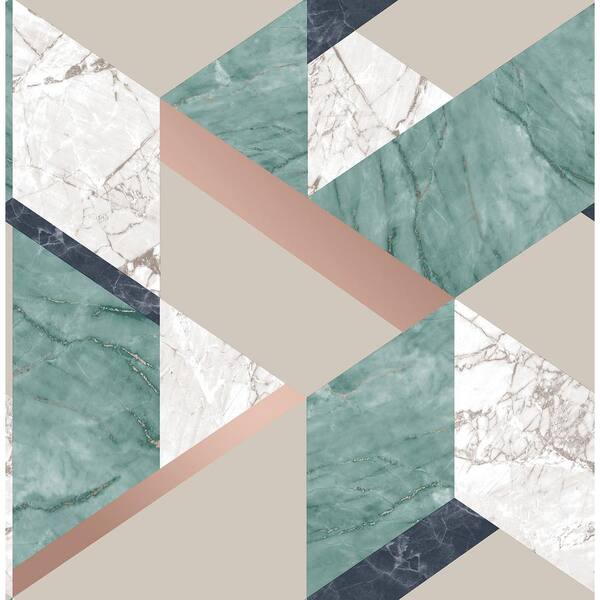 Fine Decor 8 in. x 10 in. Elvira Green Marble Geometric Wallpaper Sample