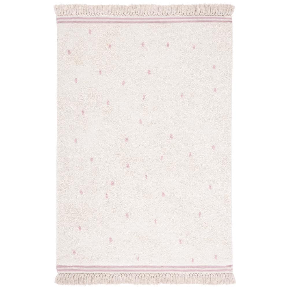 Ivory and Pink Hand-Knotted Reversible Area Rug, 3' x 5'