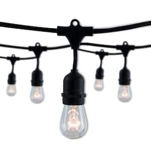 Outdoor/Indoor 30 ft. Plug-In Edison Bulb S14 Incandescent Vintage Style Black String Light 12 Sockets- Bulbs Included