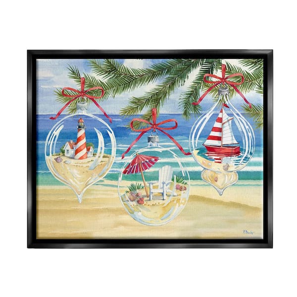 Stupell Industries Coastal Christmas Ornaments by Paul Brent 1-Piece Floater Frame Graphic Print Nature Poster Art Print 31 in. x 25 in.