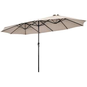 15 ft. Patio Double-Sided Market Patio Umbrella in Beige with Hand-Crank System without Weighted Base