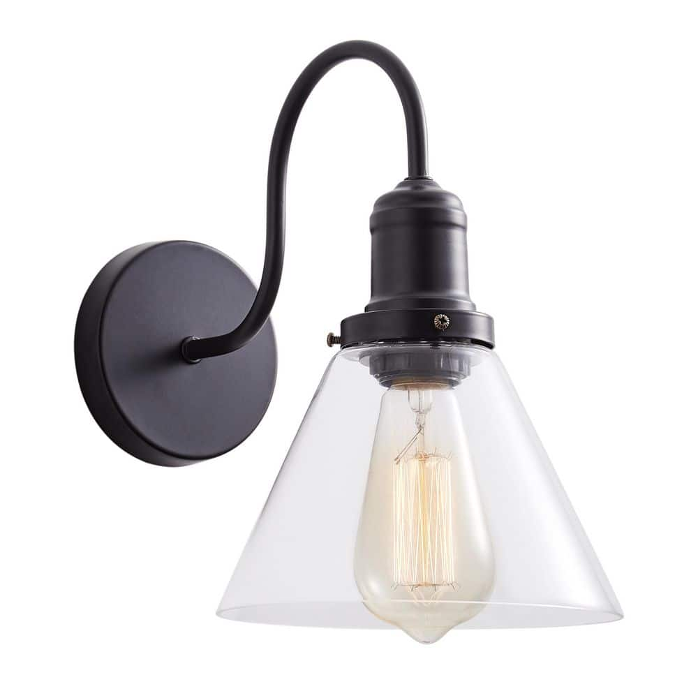 aiwen 1-Light Industrial Gooseneck Black Wall Sconce Light with Clear ...