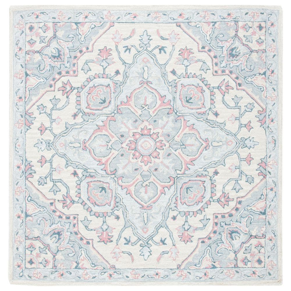 Elegant Heritage Square Blue Wool 6' Tufted Area Rug