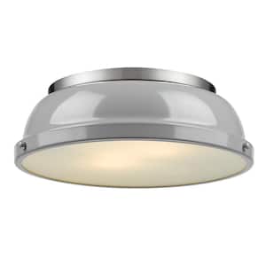 Duncan 14 in. 2-Light Pewter Flush Mount with Gray Shade