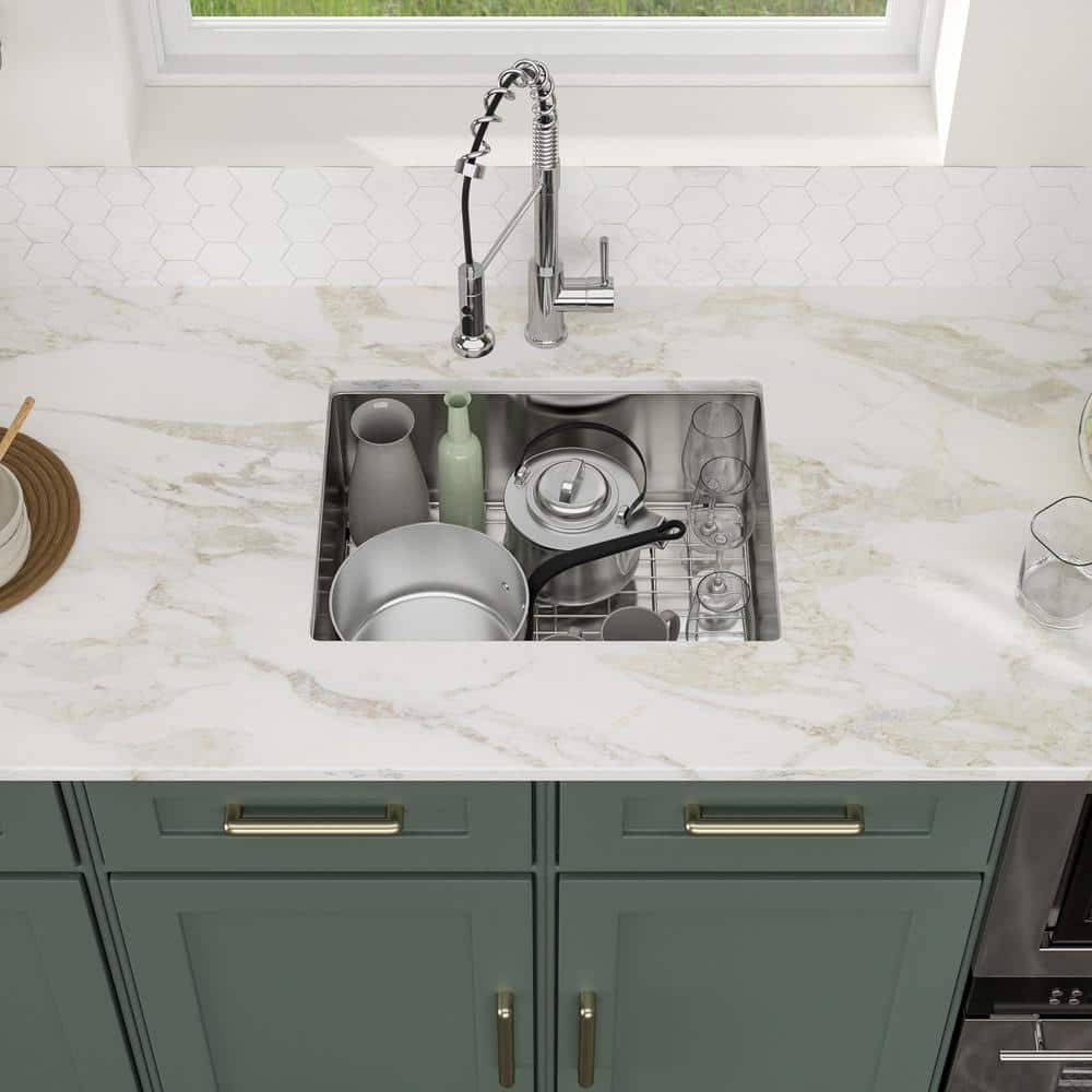23" x 18" Brushed Stainless Steel Undermount Single Bowl Kitchen Sink