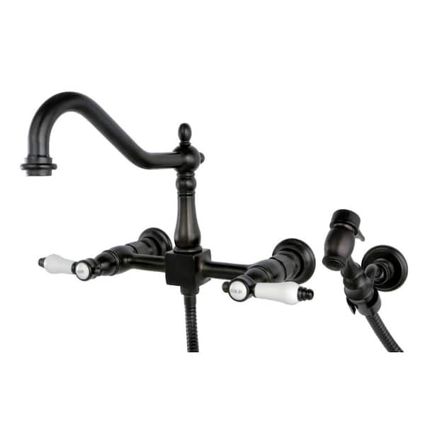 Kingston Brass Bel-Air 2-Handle Wall-Mount Standard Kitchen Faucet with Side Sprayer in Oil Rubbed Bronze