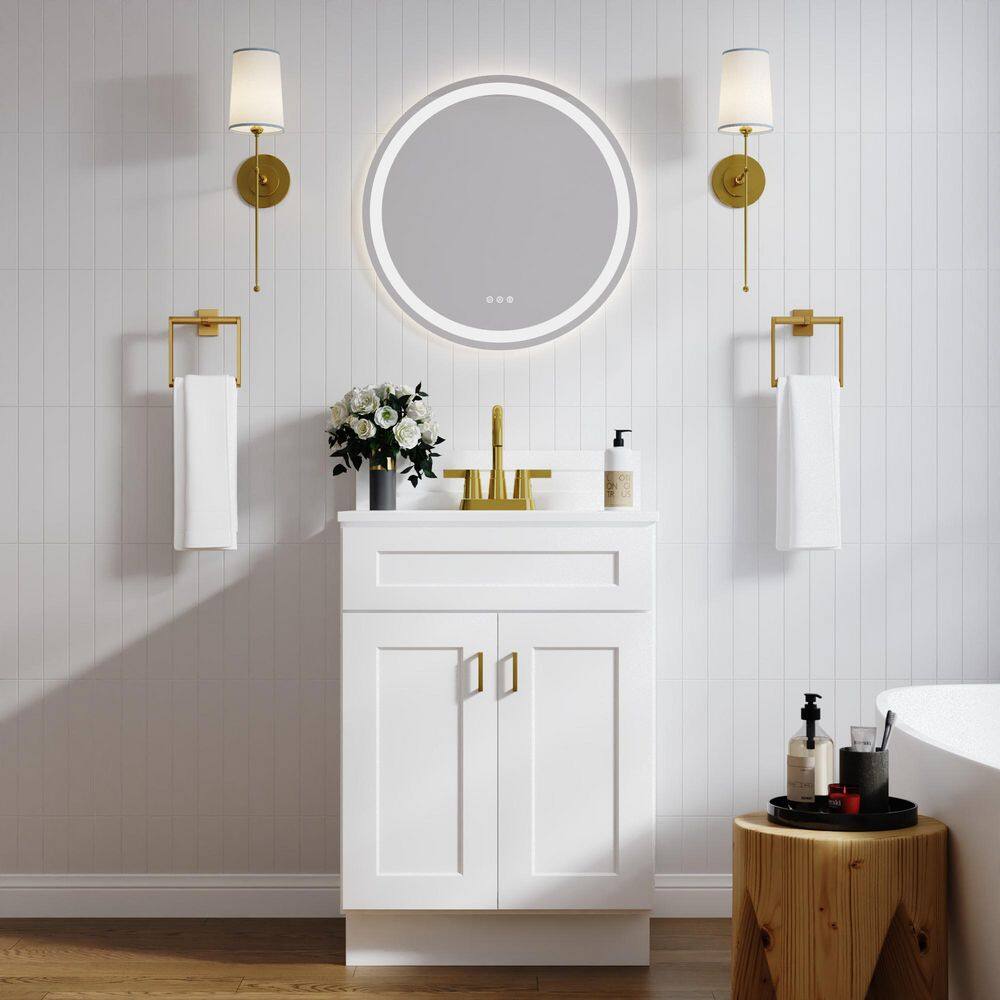 Easy-DIY 24 in. W. x 21 in. D x 34.5 in. H Bath Vanity Cabinet without Top in Shaker White and Mirror Ready to Assemble price history on PriceWatchPro