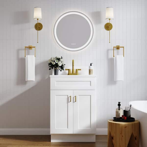 Easy-DIY 24 in. W. x 21 in. D x 34.5 in. H Bath Vanity Cabinet without Top in Shaker White and Mirror Ready to Assemble