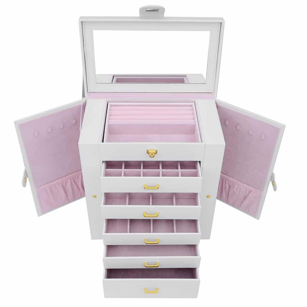 Angel Sar Huge Jewelry Box Organizer with Mirror, Large Leather