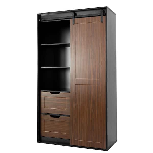 Unbranded 39.61 in. W x 18.7 in. D x 71 in. H Bathroom Black Brown Linen Cabinet