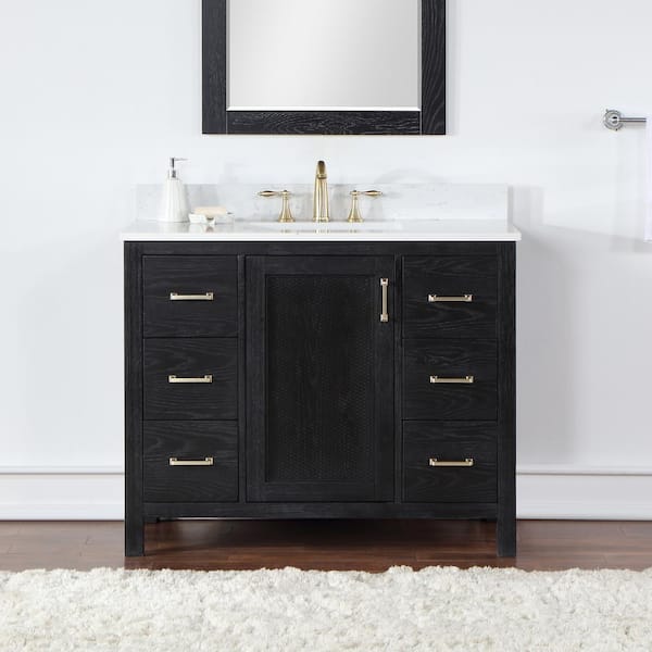 Hadiya 42 in. W x 22 in. D x 34 in. H Bath Vanity in Black Oak with Carrara White Composite Stone Top