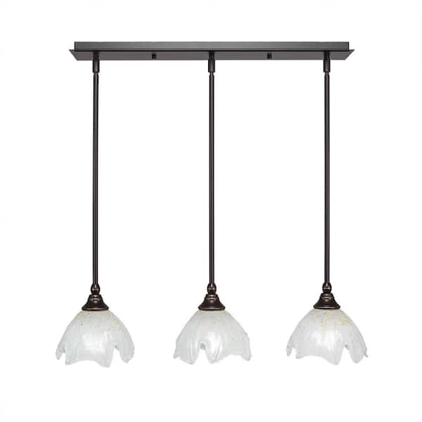 Unbranded Livingston 100-Watt 3 Light Dark Granite Linear Pendant Light with 7 in. Gold Ice Glass Shades No Bulbs Included