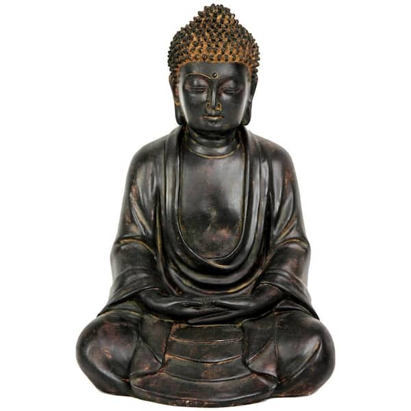 Red Lantern 17 in. Japanese Sitting Buddha Decorative Statue STA