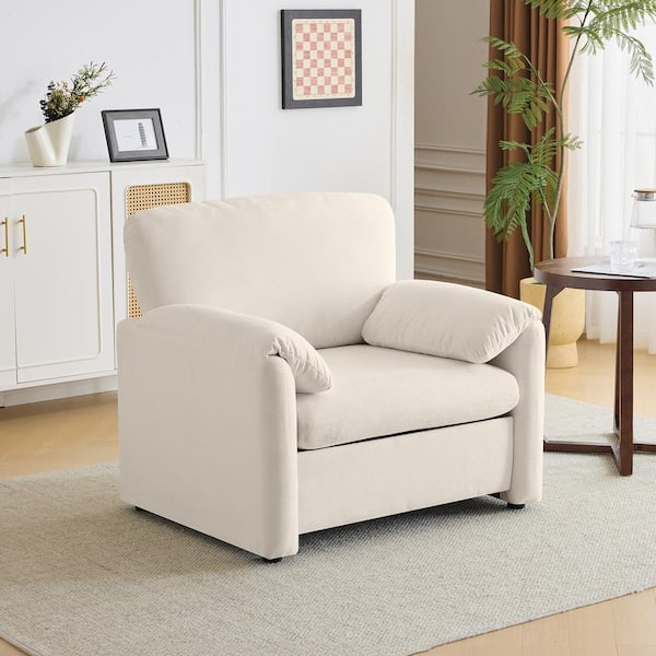 38.2 in. Flared Arm Chenille Square Single Sofa in Beige