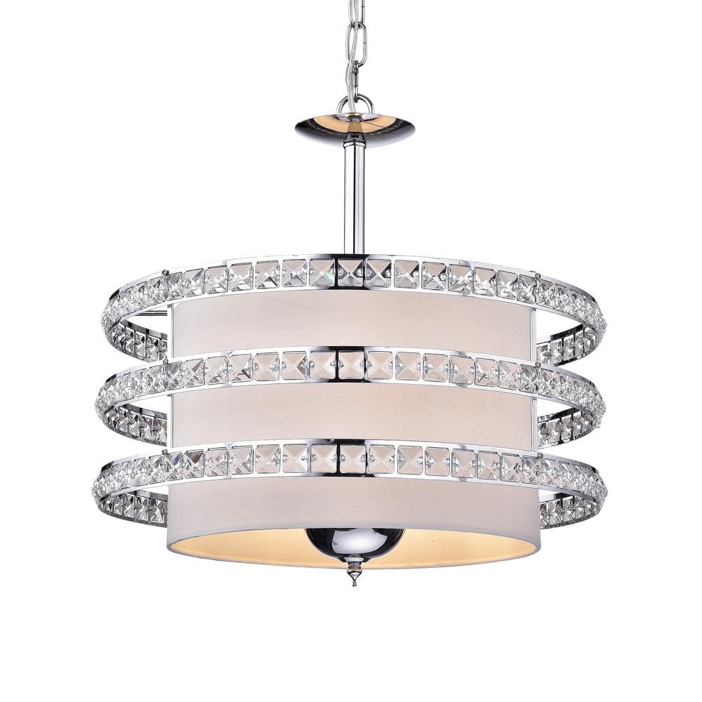 Chrome Drum Mid Century Modern Crystal Chandelier