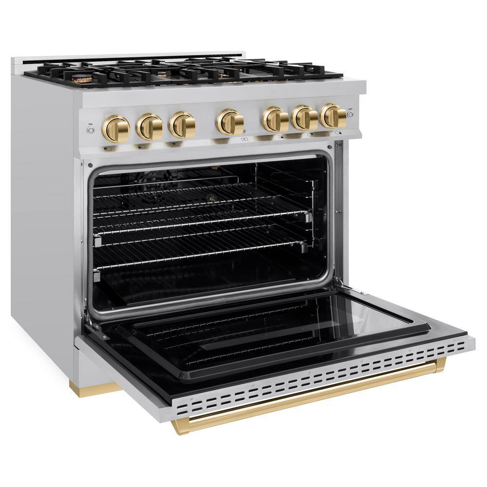 ZLINE 36" Stainless Steel Gas Range with Polished Gold Accents