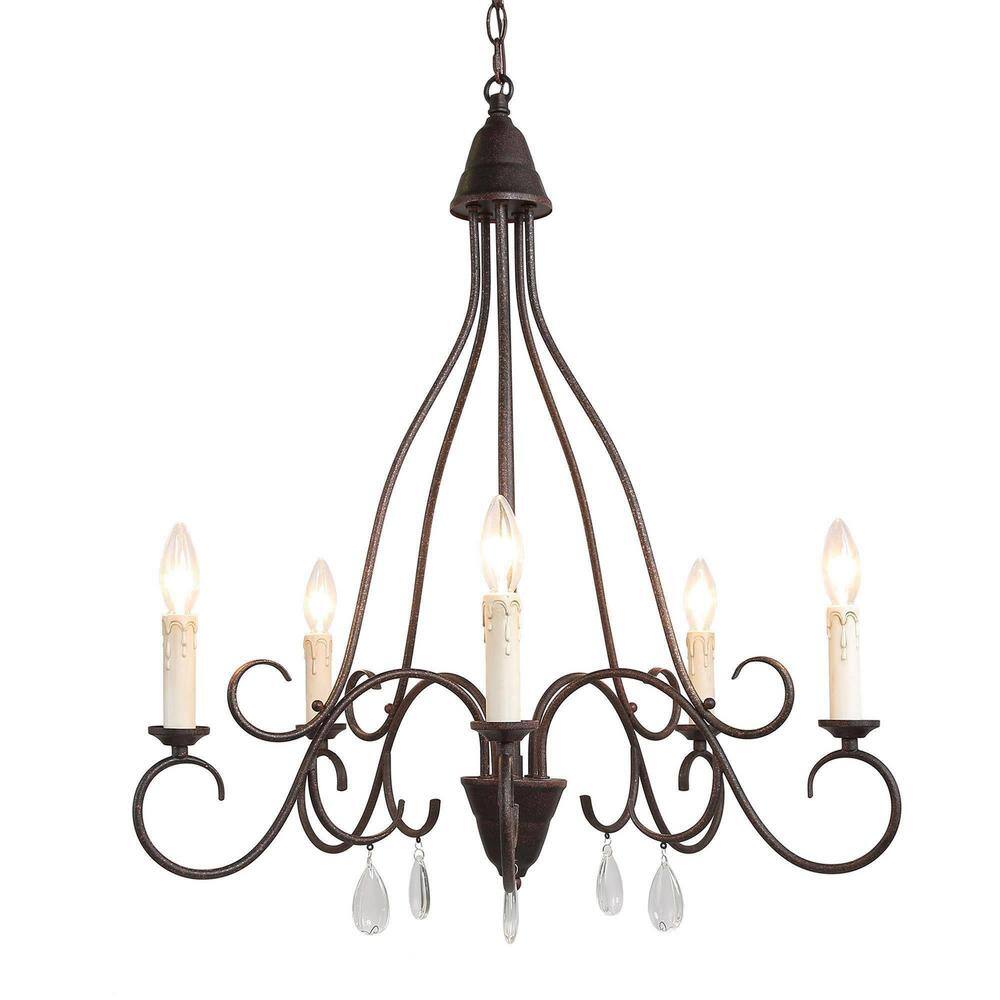 5Light Aged Iron Rustic Bronze Metal Chandelier with CandleShaped