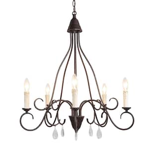 5-Light Aged Iron Rustic Bronze Metal Chandelier with Candle-Shaped Lights Adds A Sophisticated Touch To Any Rooms
