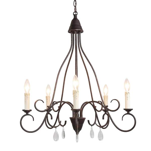 Unbranded 5-Light Aged Iron Rustic Bronze Metal Chandelier with Candle-Shaped Lights Adds A Sophisticated Touch To Any Rooms