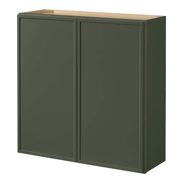Hampton Bay Leyton 36 in. W x 12 in. D x 36 in. H Ready to Assemble Plywood Slim Shaker Wall Kitchen Cabinet in Fern Green