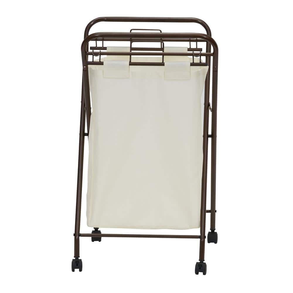 Bronze Collapsible Rolling Laundry Hamper with Canvas Bag