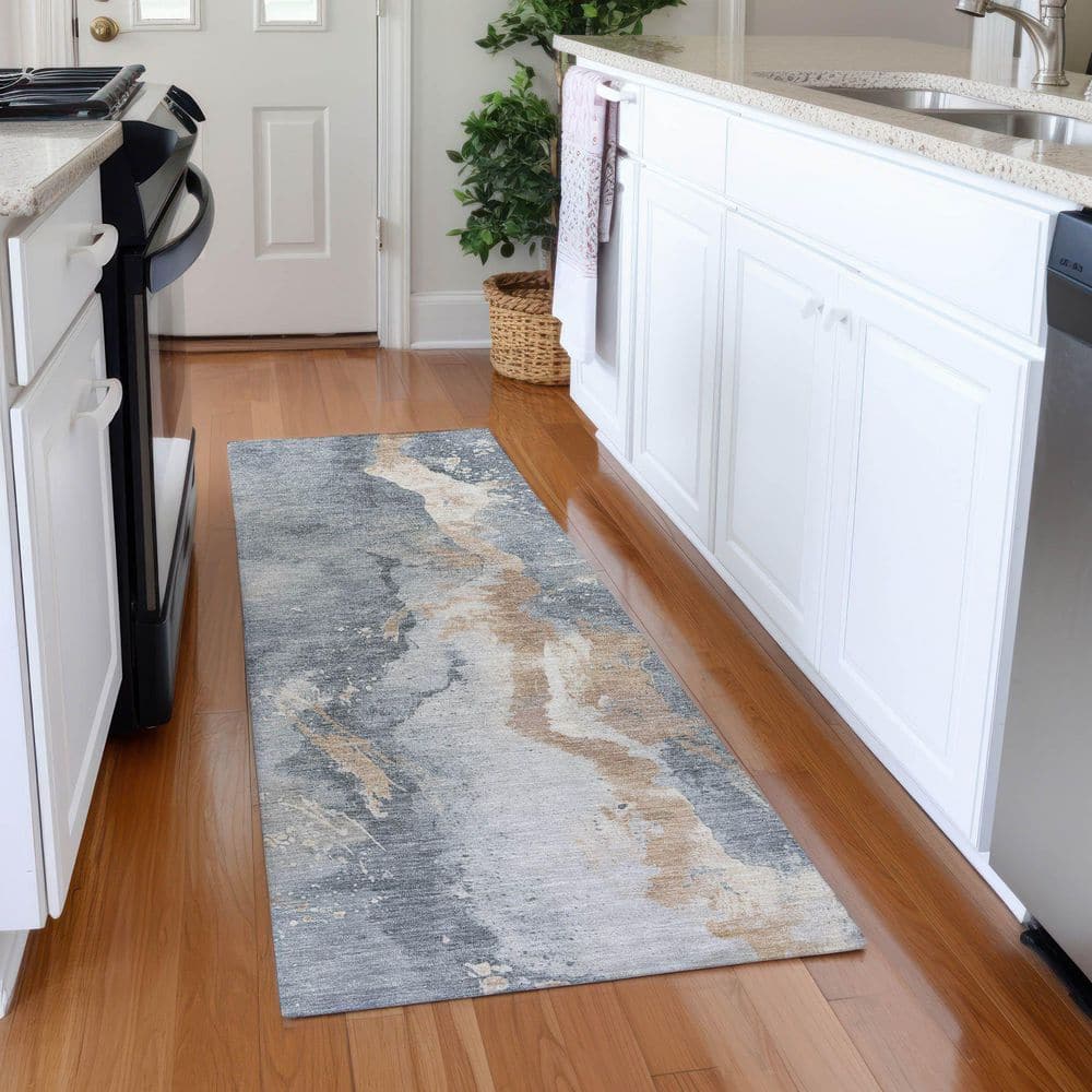 Mayfield Premium Machine Washable Abstract AMF1712 Gray 2 ft. 3 in. x 7 ft. 6 in. Runner Rug price history on PriceWatchPro