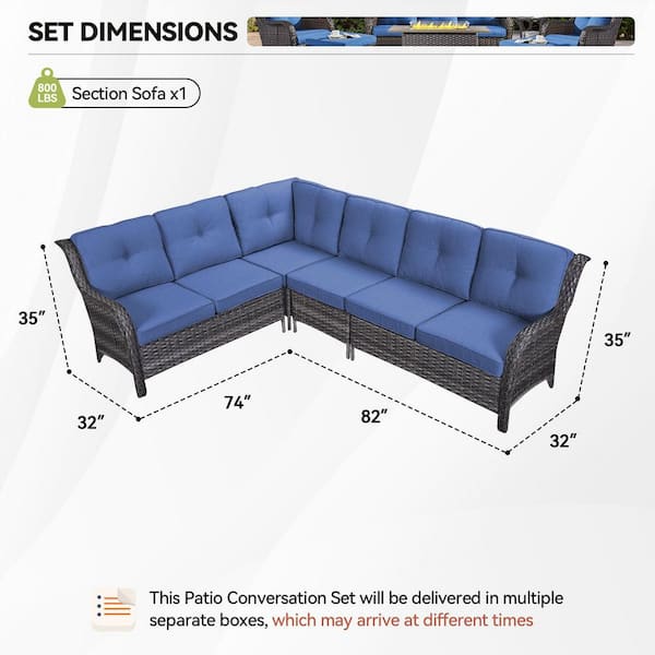 Arcline 2-Piece Gray Wicker Outdoor Sectional Set with Olefin Blue Cushions/L-Shaped Sofa for Patio Furniture