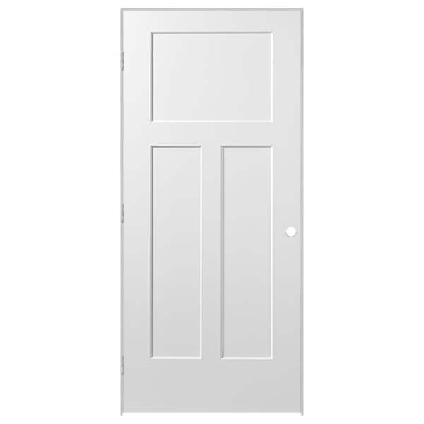 Masonite 36 in. x 80 in. 3-Panel Right-Handed Primed Composite Hollow Core Single Prehung Interior Door 4-9/16 in. Flat Jamb