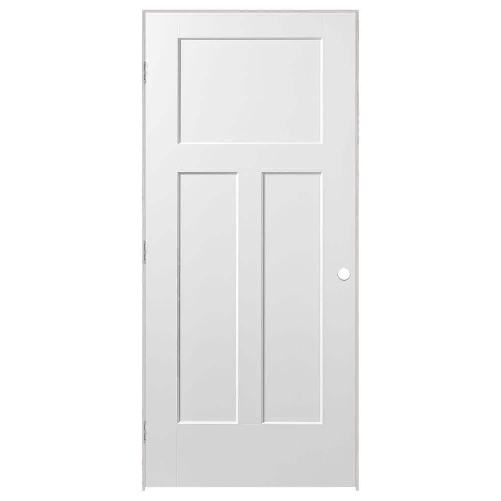 32 in. x 80 in. 3 Panel Right-Handed Primed Composite Solid Core Single Prehung Interior Door 4-9/16 in. Flat Jamb price history on PriceWatchPro