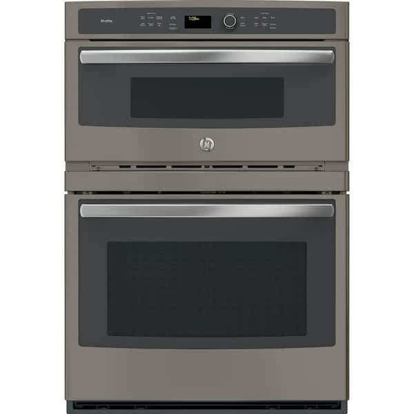 GE Profile 30 in. Double Electric Wall Oven with Convection Self-Cleaning and Built-In Microwave in Slate