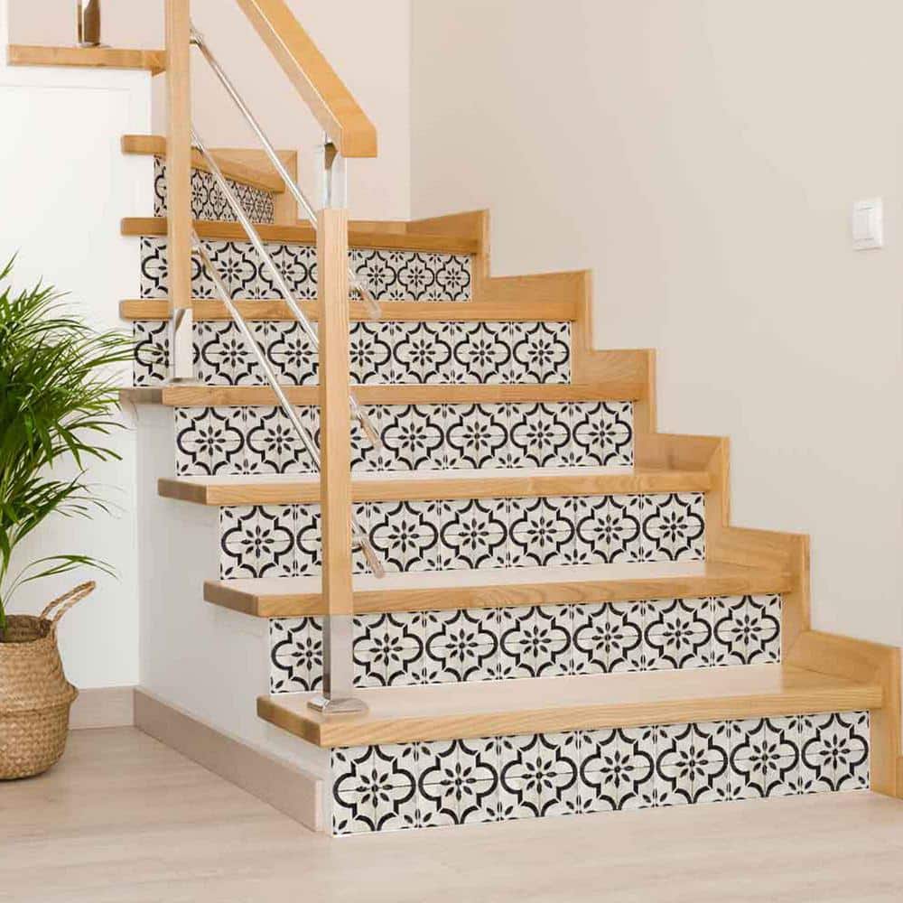 6x6 White and Black Vinyl Peel and Stick Mosaic Tile