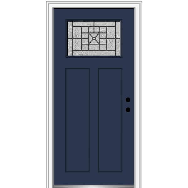 MMI Door 36 in. x 80 in. Courtyard Left-Hand 1-Lite Decorative Craftsman Painted Fiberglass Prehung Front Door, 6-9/16 in. Frame
