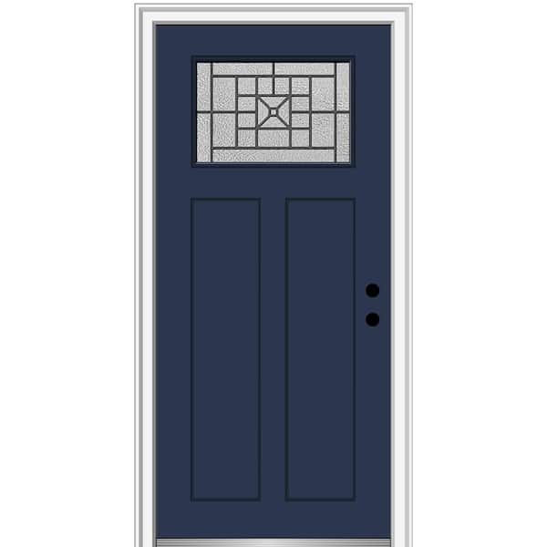 MMI DOOR Courtyard 36 in. x 80 in. Left-Hand/Inswing Shaker 1-Lite 2-Panel Painted Blue Fiberglass Prehung Front Door