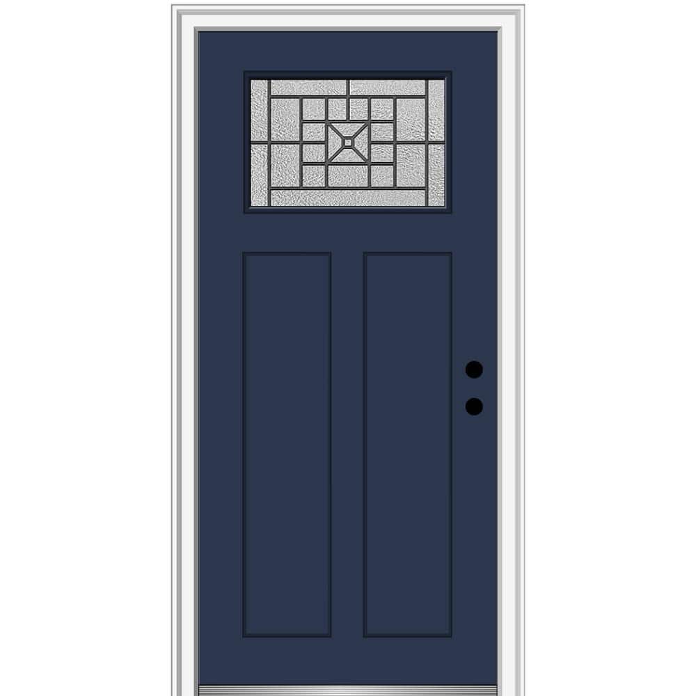 Courtyard 36 in. x 80 in. Left-Hand 1-Lite 2-Panel Shaker Painted Blue Fiberglass Smooth Prehung Front Door price history on PriceWatchPro