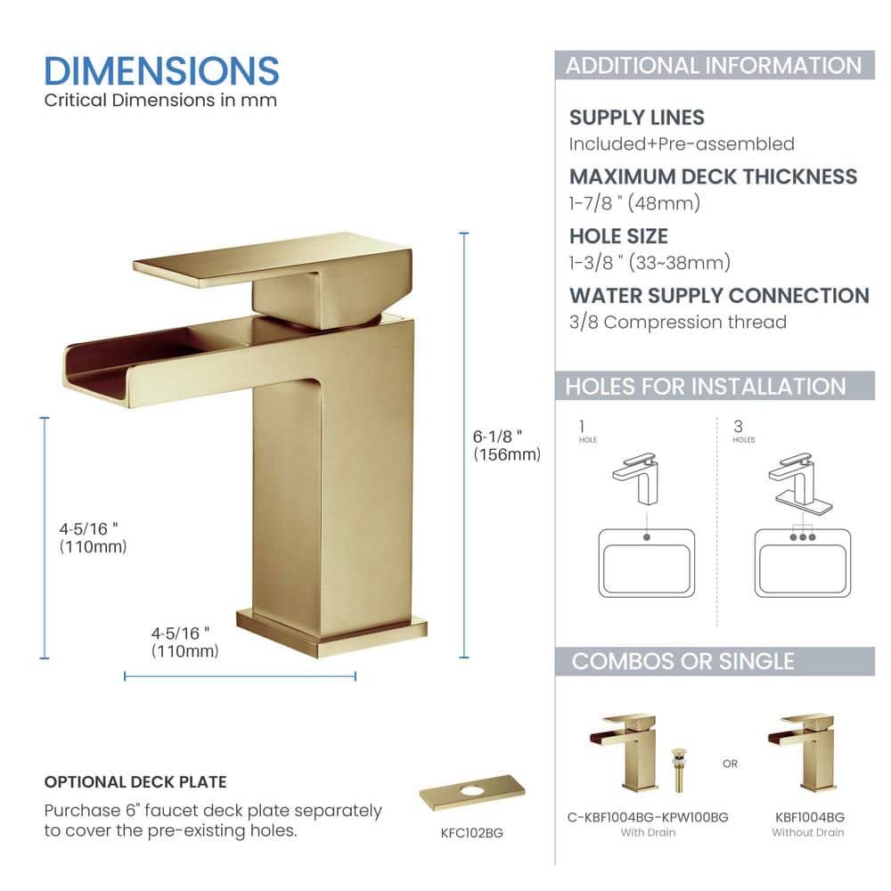 Cubic Elegance Single Handle Brushed Gold Brass Bathroom Faucet