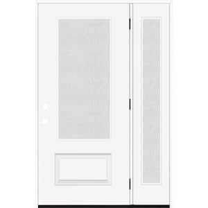 Legacy 51 in. x 80 in. 3/4 Lite Rain Glass LHOS White Primed Fiberglass Prehung Front Door with 12 in. SL
