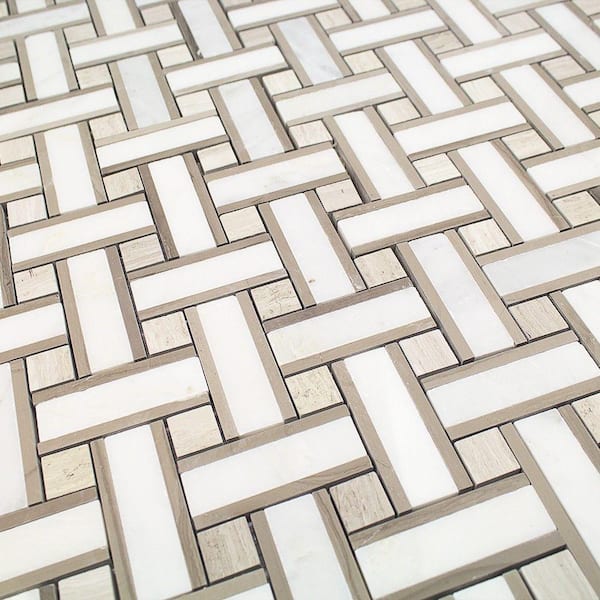 Yarn Jute 12-1/2 in. x 12-1/2 in. x 10 mm Polished Marble Mosaic Tile