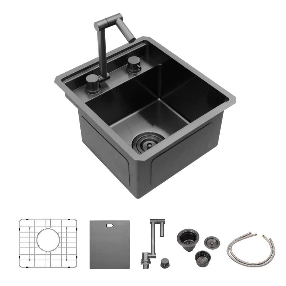 15 in. Undermount Single Bowl 16 Gauge Gunmetal Black Stainless Steel Kitchen Sink with Folding Faucet and Cutting Board price history on PriceWatchPro