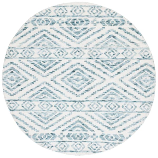 SAFAVIEH Audrey 6 ft. x 6 ft. Ivory/Blue Striped Diamond Round Area Rug