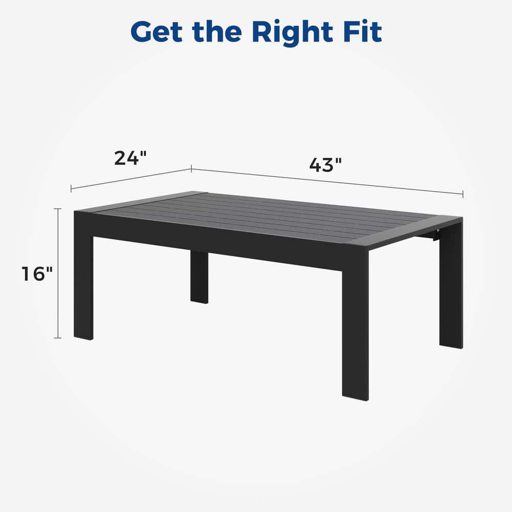 Black Aluminum Modern Outdoor Rectangle Coffee Table