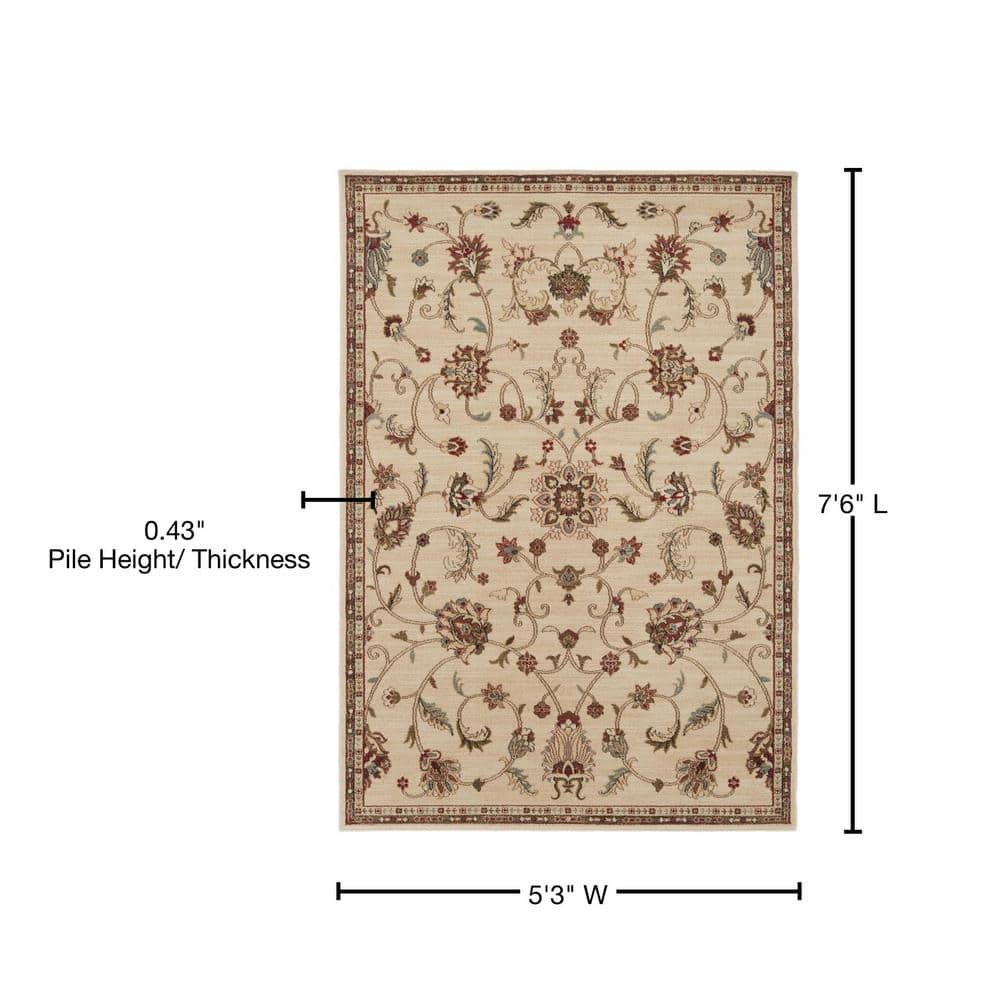 Tan and Red Synthetic Traditional Oriental Area Rug