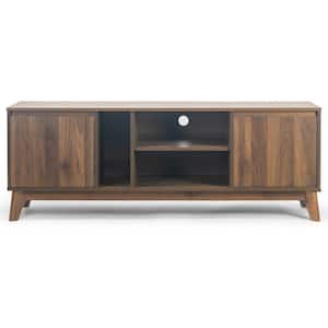 Anshu 56 in. Walnut Composite TV Stand Fits TVs Up to 91 in. with Storage Doors