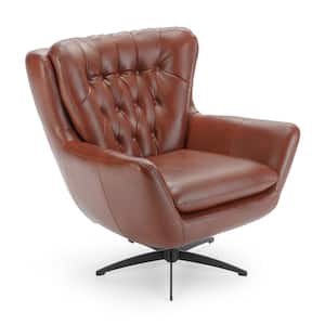 Clayton Caramel Faux Leather Swivel Chair with Button Tufting