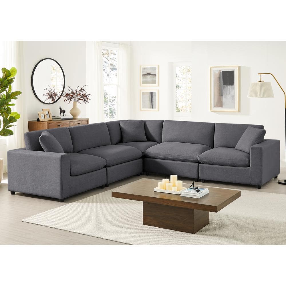 Casella 120 in. Square Arm 5-Piece Polyester Fabric Modular Sectional in Ch