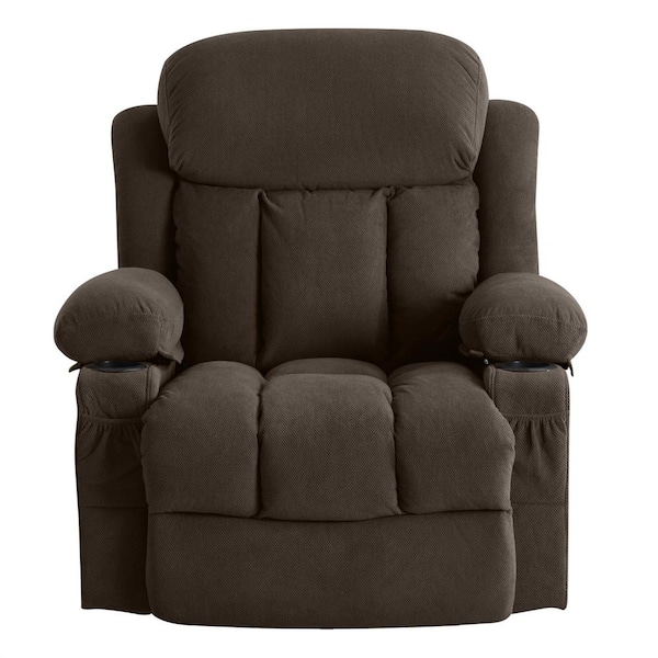AndMakers 39.76 in. W Brown Velvet Recliner with Rocking, Remote Control, Tufted and Storage