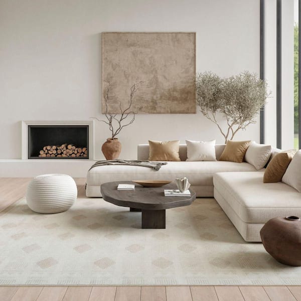 Nordic Ivory Beige 8 ft. x 10 ft. Geometric Contemporary Area Rug