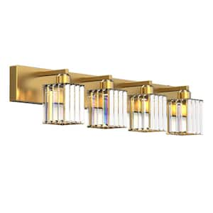 32 in. 4-Light Elegant Crystal Bathroom Vanity Light Fixture, Gold Finish with Clear Glass Shades