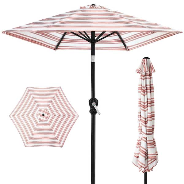 Best Choice Products 10 ft. Steel Market Tilt and Crank Patio Umbrella in Rust Stripe