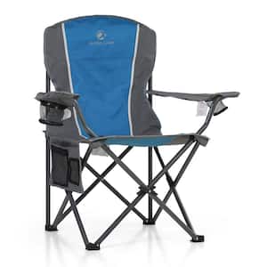 Oversized Foldable Blue Camping Chair With Heavy-Duty Steel Frame