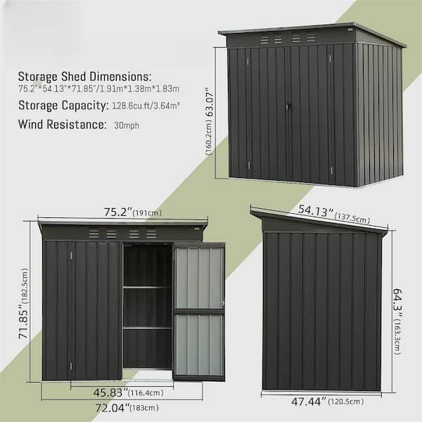 6 ft. W x 4 ft. D Black Outdoor Metal Storage Shed, Garden Tool